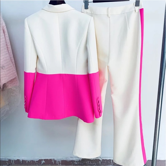 GAWQO ONE-BUTTON CONTRAST BLAZER AND FLARE PANT SET - Picture 9 of 9